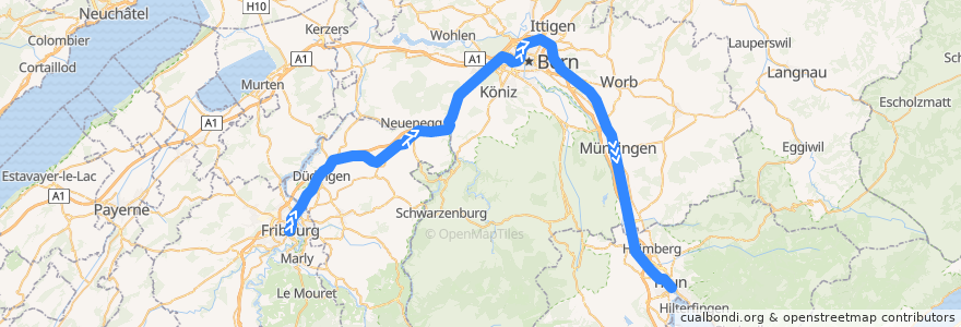 Mapa del recorrido S1: Fribourg => Thun de la línea  en 瑞士.