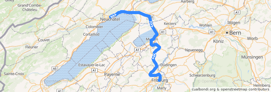 Mapa del recorrido S20: Neuchâtel => Fribourg de la línea  en Switzerland.
