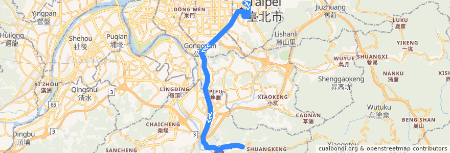 Mapa del recorrido 臺北市 基隆路幹線 大崎腳-捷運市政府 (往大崎腳) de la línea  en Nuova Taipei.