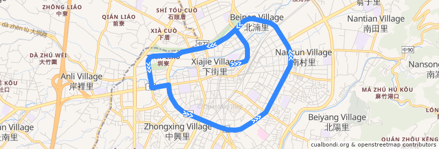 Mapa del recorrido 235豐原圓環線 (北環) de la línea  en 豊原区.