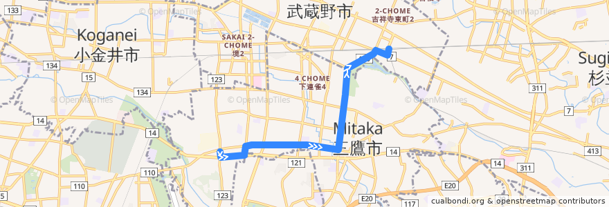 Mapa del recorrido Bus 吉01 大沢->吉祥寺駅中央口 de la línea  en Токио.