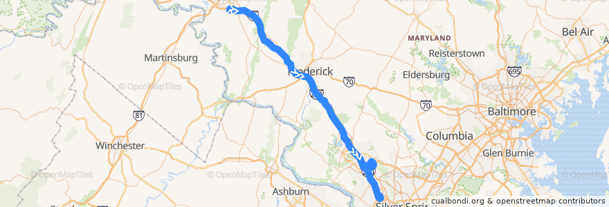 Mapa del recorrido Commuter Bus 505: Shady Grove/Rock Spring Business Park de la línea  en Maryland.