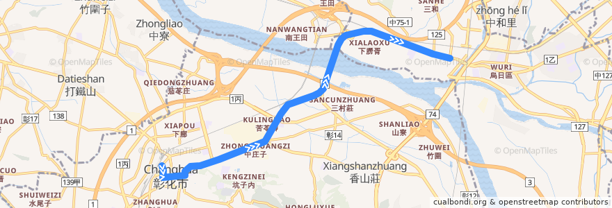 Mapa del recorrido 101路 水湳-彰化(返程) de la línea  en 中華民國12浬領海外界線.