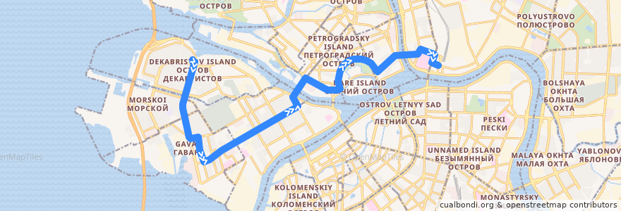 Mapa del recorrido Трамвай № 6: улица Кораблестроителей => площадь Ленина de la línea  en São Petersburgo.