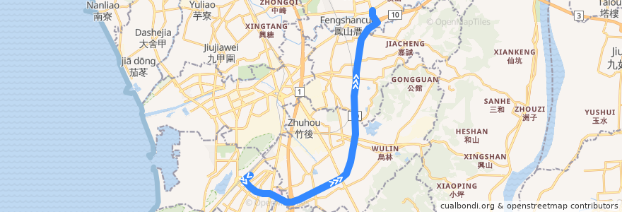 Mapa del recorrido 燕巢學園快線(正線_往程) de la línea  en Kaohsiung.