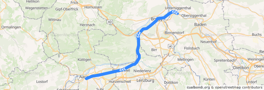 Mapa del recorrido S29: Turgi => Aarau de la línea  en 瑞士.