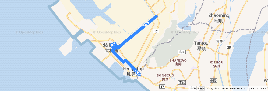 Mapa del recorrido 紅3(繞駛大林浦_返程) de la línea  en Xiaogang District.