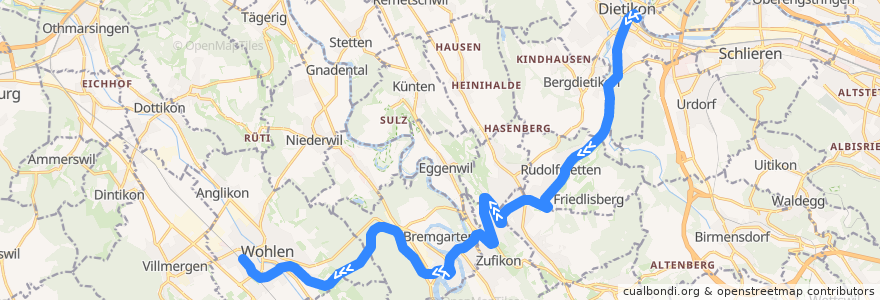 Mapa del recorrido S17: Dietikon –> Wohlen de la línea  en Aargau.