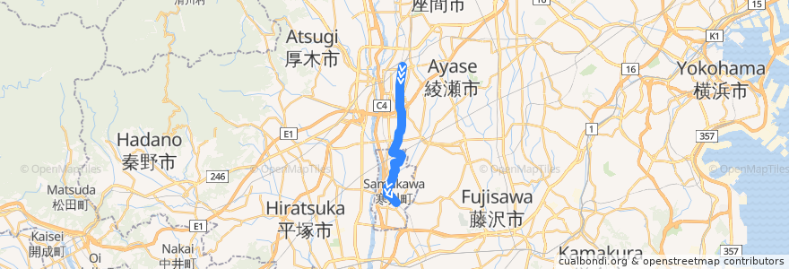 Mapa del recorrido 海73 東今里経由 寒川駅行 de la línea  en Präfektur Kanagawa.