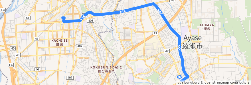 Mapa del recorrido 綾51 de la línea  en Préfecture de Kanagawa.
