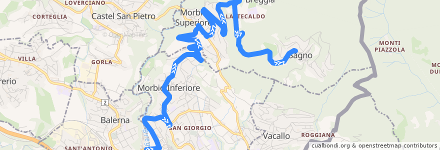 Mapa del recorrido Linea 514: Morbio Inferiore Serfontana - Sagno de la línea  en Bezirk Mendrisio.