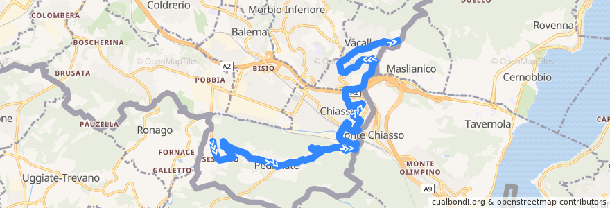 Mapa del recorrido Linea 511: Seseglio - Pedrinate - Chiasso - Vacallo de la línea  en Cercle de Balerna.