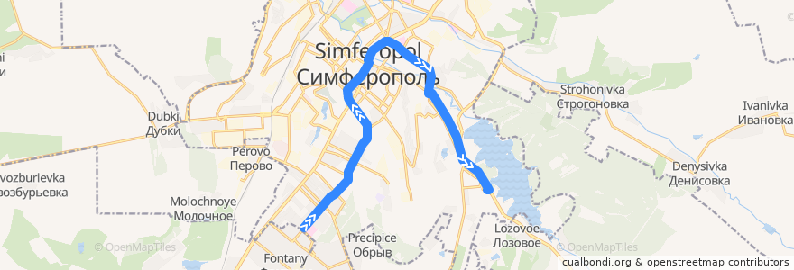 Mapa del recorrido Троллейбус №4 7-я горбольница - Марьино de la línea  en Simferopol (urban okrug).