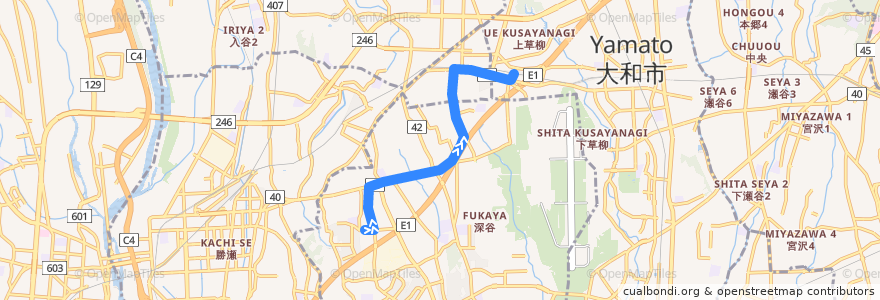 Mapa del recorrido 綾73 de la línea  en Wilayah Kanagawa.