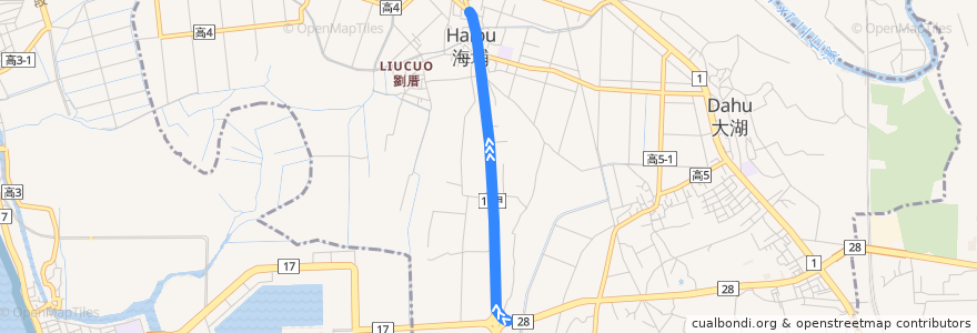 Mapa del recorrido 紅71B(繞駛海埔_往程) de la línea  en 湖內區.