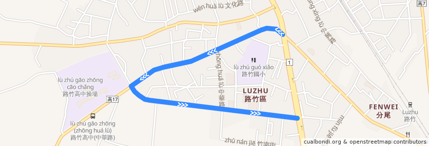 Mapa del recorrido 紅71(繞駛路竹高中_返程) de la línea  en Distretto di Luzhu.