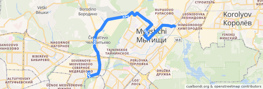 Mapa del recorrido Автобус 419: Москва => Мытищи (станция Мытищи) de la línea  en Mytishchi Urban Okrug.