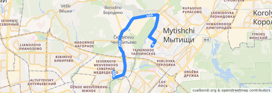 Mapa del recorrido Автобус 197: Москва (метро «Медведково») => Мытищи (14-й микрорайон) de la línea  en Московская область.