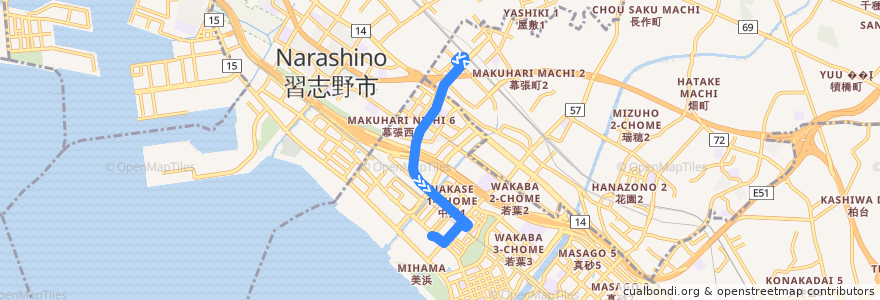 Mapa del recorrido 新都心・幕張線　幕張本郷駅⇒幕張メッセ中央 de la línea  en 千葉県.
