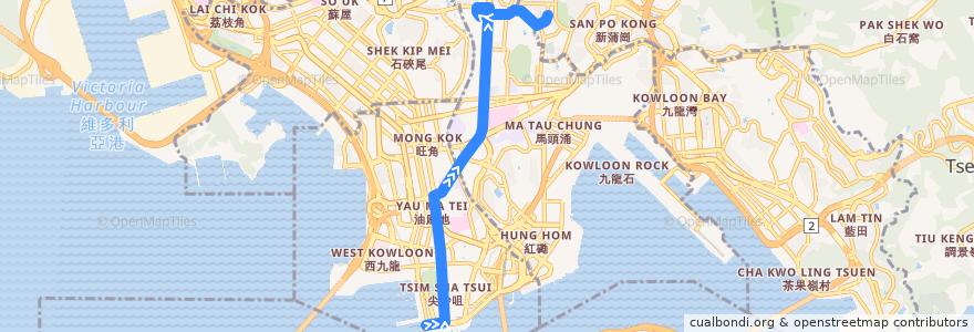 Mapa del recorrido Bus 7 (Star Ferry - Lok Fu B/T) de la línea  en 九龍.