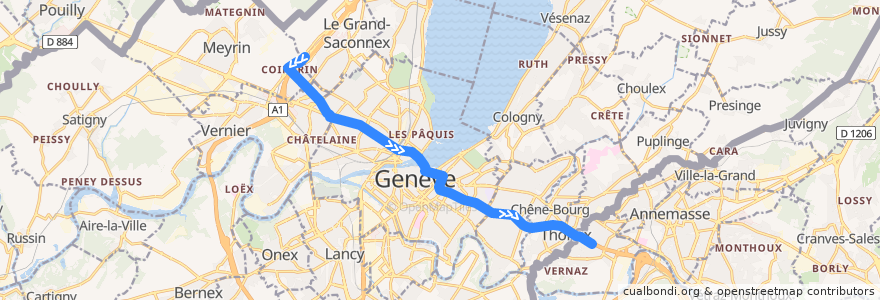 Mapa del recorrido T74 : Genève → Chamonix de la línea  en 日內瓦.