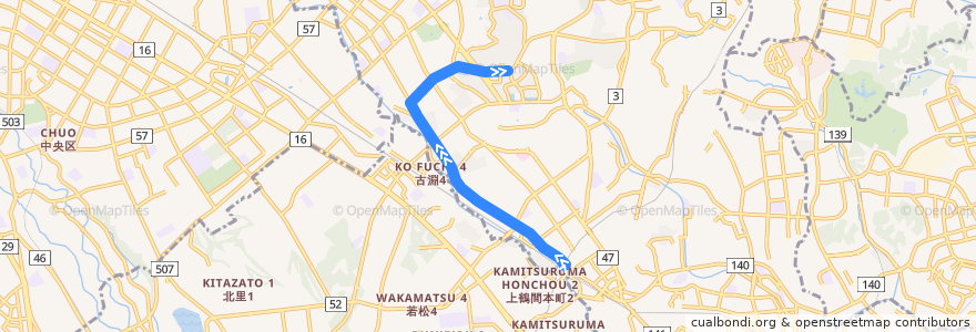 Mapa del recorrido 町田20系統 de la línea  en Machida.