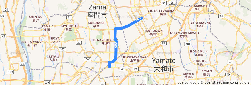 Mapa del recorrido 綾75 さがみ野駅 de la línea  en Kanagawa Prefecture.