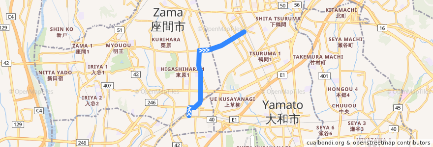 Mapa del recorrido 綾75 南林間駅 de la línea  en Kanagawa Prefecture.