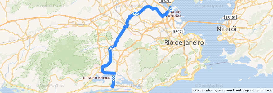 Mapa del recorrido BRT 38 - Fundão → Alvorada de la línea  en リオデジャネイロ.