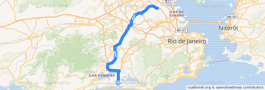 Mapa del recorrido BRT 46 - Alvorada → Penha de la línea  en Rio de Janeiro.
