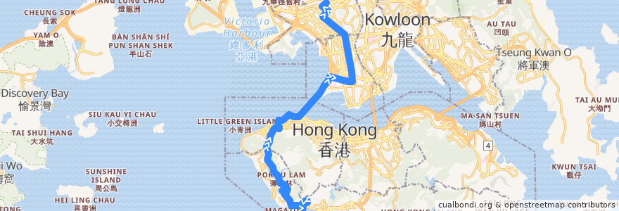Mapa del recorrido 過海隧巴970X線 Cross-harbour Bus 970X (田灣 Tin Wan → 蘇屋 So Uk) de la línea  en 香港 Hong Kong.
