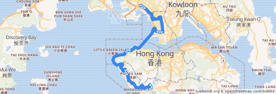 Mapa del recorrido 過海隧巴971線 Cross-harbour Bus 971 (海麗邨 Hoi Lai Estate → 石排灣 Shek Pai Wan) de la línea  en 香港 Hong Kong.