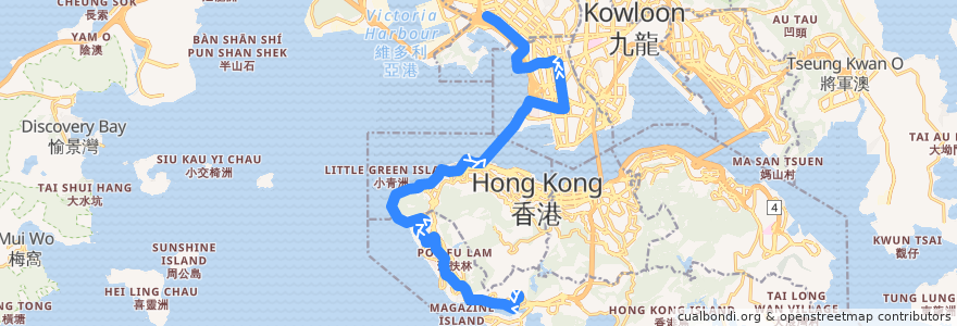 Mapa del recorrido 過海隧巴971線 Cross-harbour Bus 971 (石排灣 Shek Pai Wan → 海麗邨 Hoi Lai Estate) de la línea  en 香港 Hong Kong.
