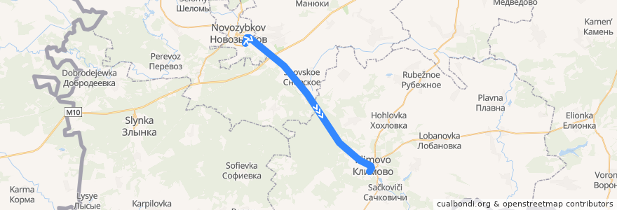 Mapa del recorrido Новозыбков-Климово de la línea  en Oblast Brjansk.