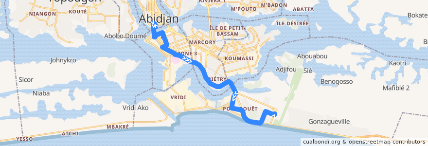 Mapa del recorrido Bus 06: Gare Sud Plateau Quai L06 → Terminus Aéroport FHB de la línea  en アビジャン.