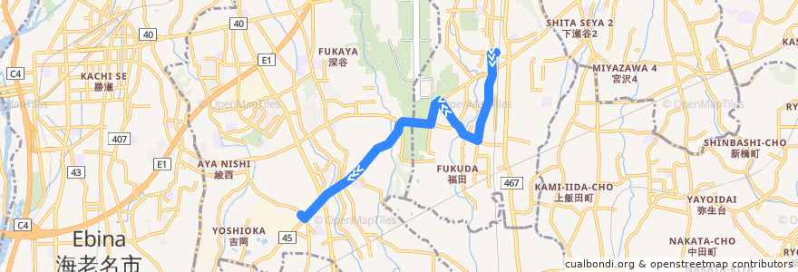 Mapa del recorrido 丘01 福田・大法寺 綾瀬車庫 de la línea  en 神奈川県.
