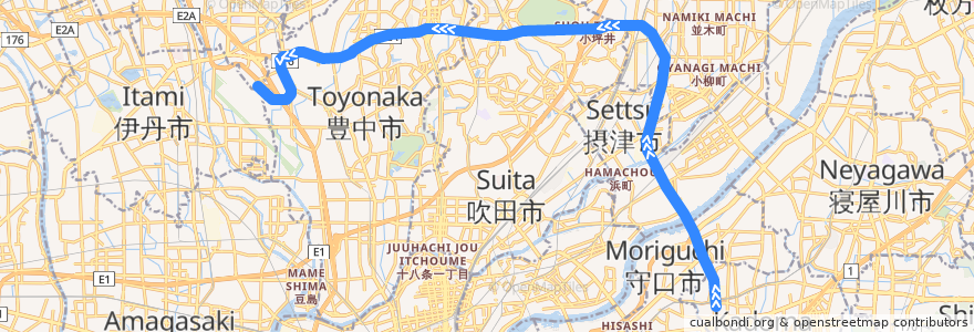 Mapa del recorrido 大阪モノレール本線 de la línea  en Prefettura di Osaka.