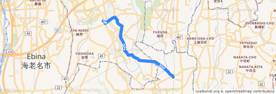 Mapa del recorrido 長22 綾瀬市役所→大法寺・落合→長後駅西口 de la línea  en 神奈川県.