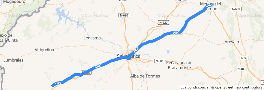 Mapa del recorrido Línea Medina del Campo-Vilar Formoso de la línea  en サラマンカ.