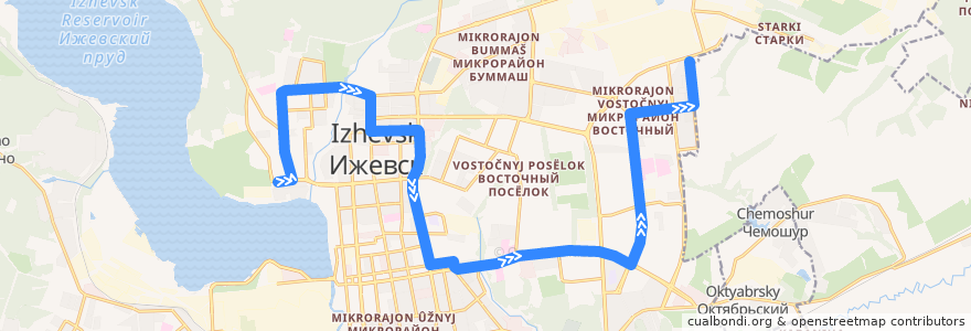 Mapa del recorrido Автобус 79: Парк Кирова - Разворотное кольцо de la línea  en イジェフスク管区.