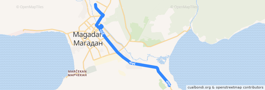 Mapa del recorrido Автобус №3 (Асфальто-бетонный завод - Детская поликлиника №4) de la línea  en городской округ Магадан.