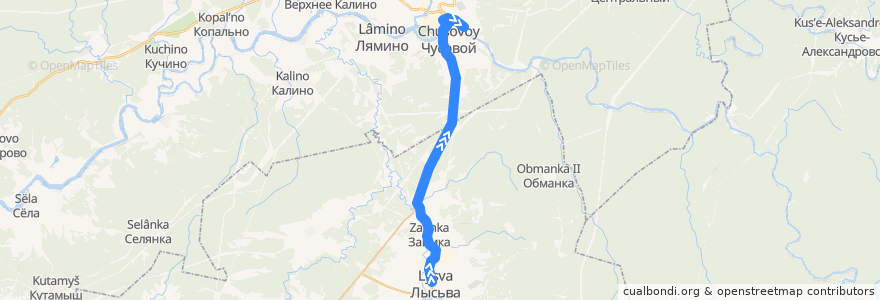 Mapa del recorrido №242 - Чусовой - Лысьва de la línea  en Perm Krai.