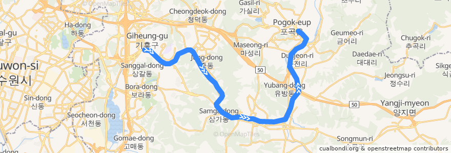 Mapa del recorrido 용인 경전철 de la línea  en Yongin-si.