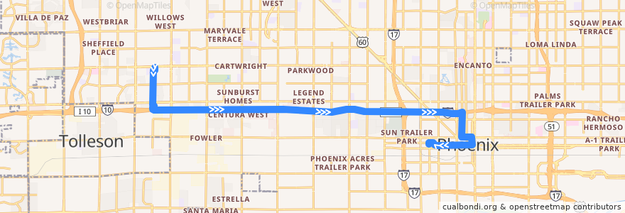 Mapa del recorrido bus I-10 West Rapid IB de la línea  en 菲尼克斯 / 鳳凰城.