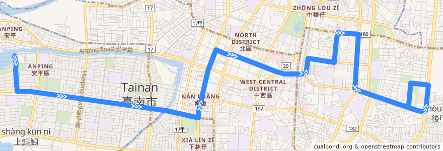 Mapa del recorrido 77路(往南紡購物中心_往程) de la línea  en تاينان.
