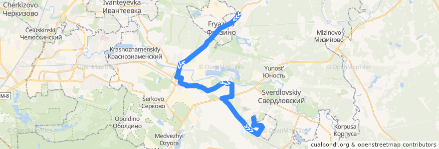 Mapa del recorrido Автобус 50: Питомник => Звёздный городок de la línea  en Shchyolkovsky District.