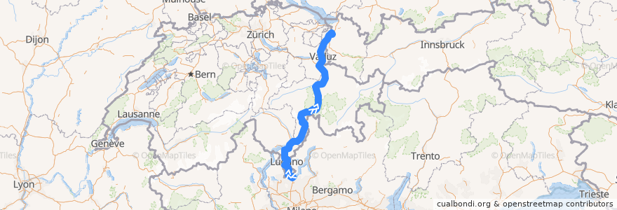 Mapa del recorrido Flixbus N76: Turin, Vittorio Emanuele => München, ZOB de la línea  en スイス.