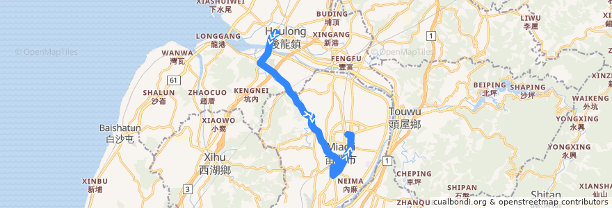 Mapa del recorrido 5669 苗栗－後龍(經十班坑) (往苗栗) de la línea  en 苗栗縣.