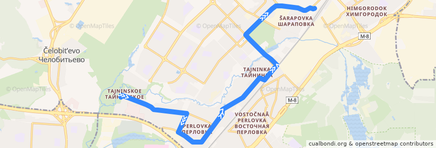 Mapa del recorrido Автобус 7: Тайнинское => Станция Мытищи de la línea  en Mytishchi Urban Okrug.