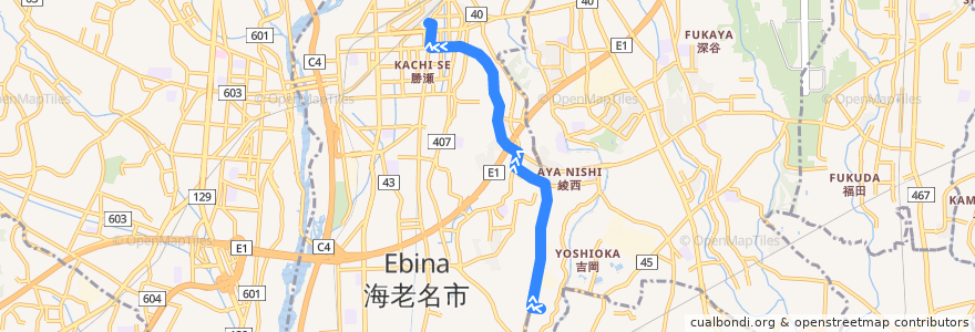 Mapa del recorrido 綾22 海老名駅行 de la línea  en Kanagawa Prefecture.